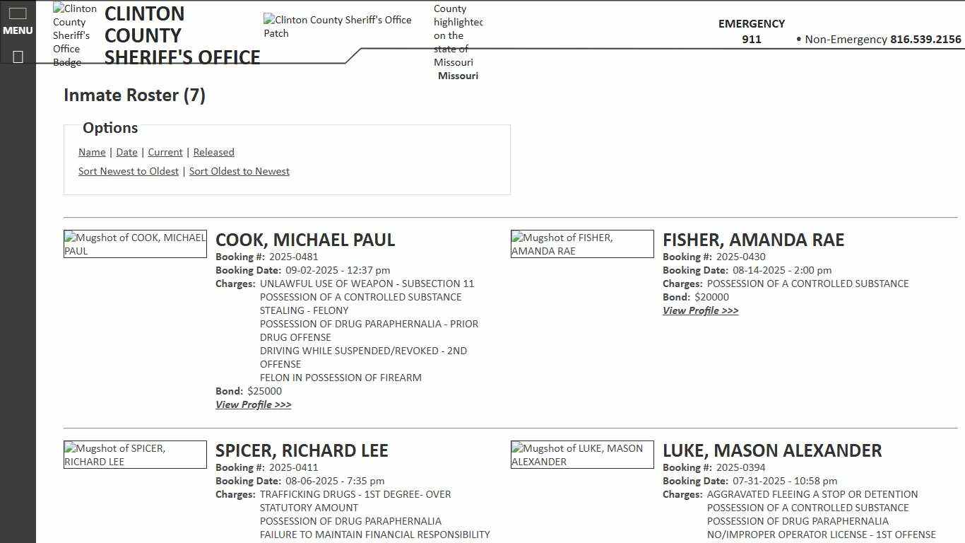 Inmate Roster - Current Inmates Booking Date Descending - Clinton County Sheriff's Office Missouri