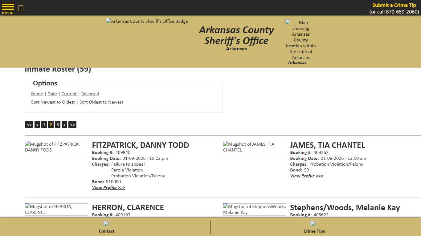 Inmate Roster - Page 2 Current Inmates Booking Date Descending - Arkansas County Sheriff's Office, Arkansas